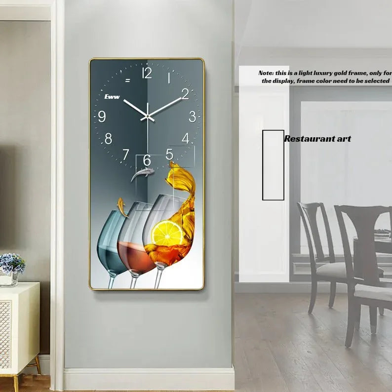 Horloge Mural Rectangulaire Salon Porcelaine Cristal Calendrier Rouge