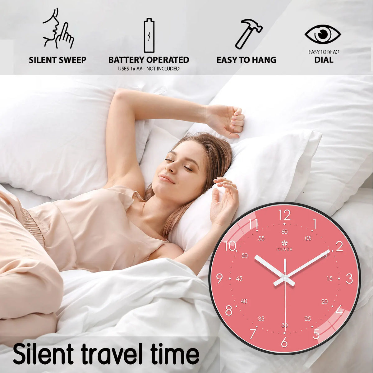 Horloge Murale Rose Mignonne Silencieuse Chambre Cadeau