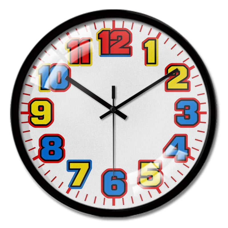 Horloge Murale Dessin Animé Colorée Silencieuse Ronde Enfants