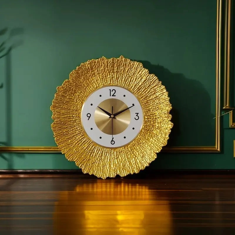 Horloge Murale Métal Dorée Luxe Ronde Design Salon