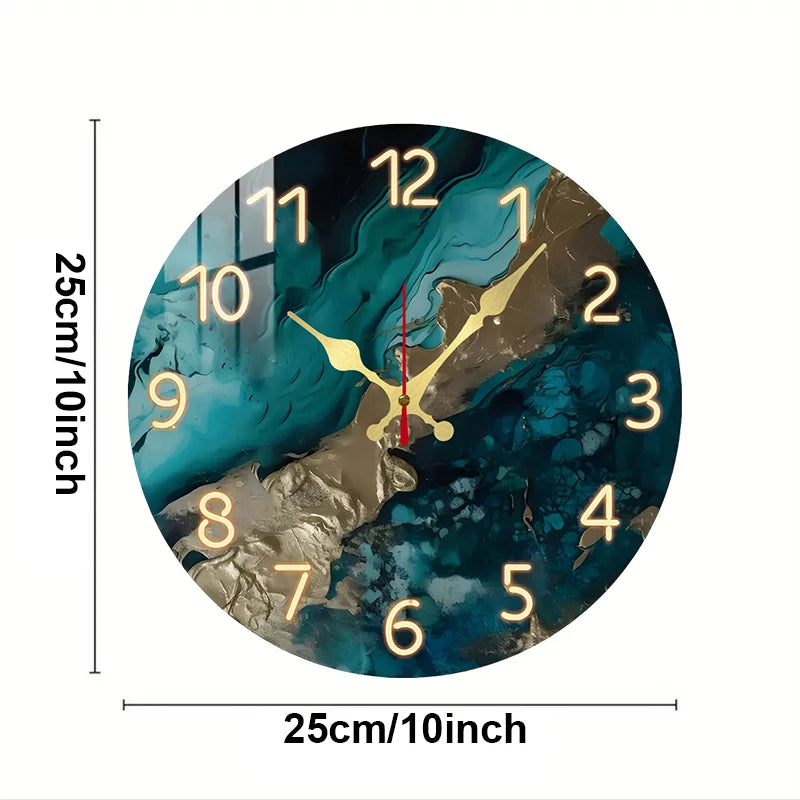 Horloge Murale Ronde Silencieuse Marbre Vert Bois Design