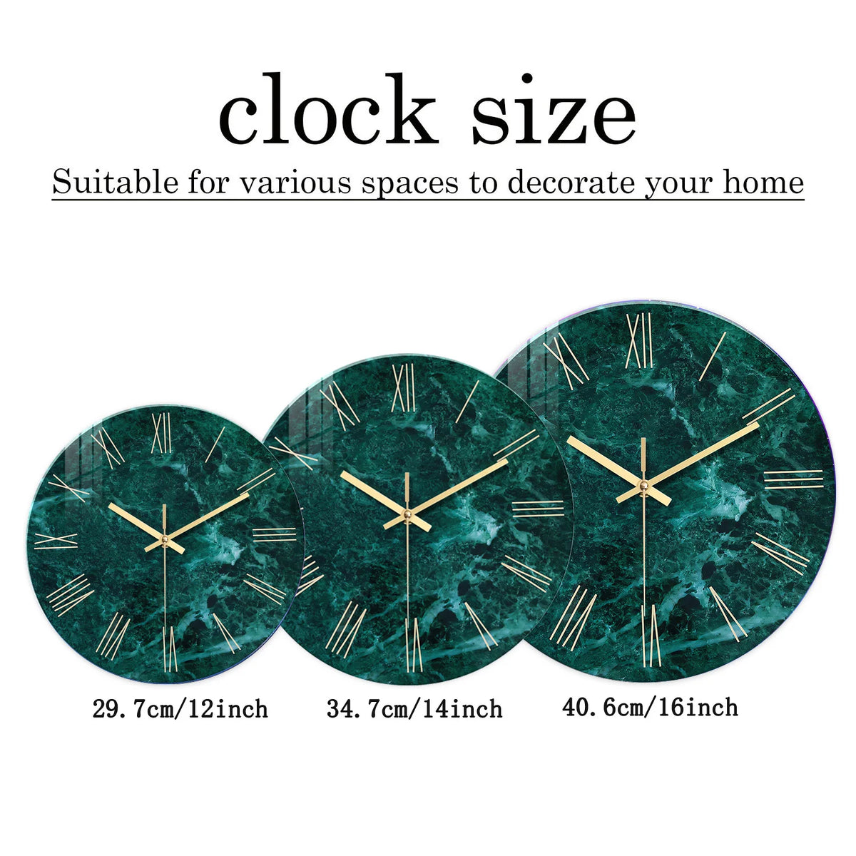 Horloge Mural Marbre Vert Verre Trempé Design Élégant