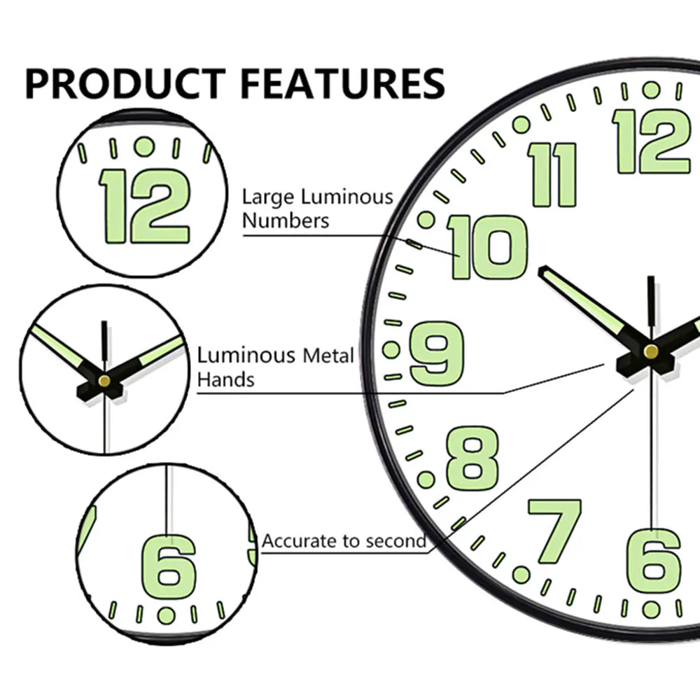 Horloge Mural Lumineuse Grande Quartz Décoration Nuit