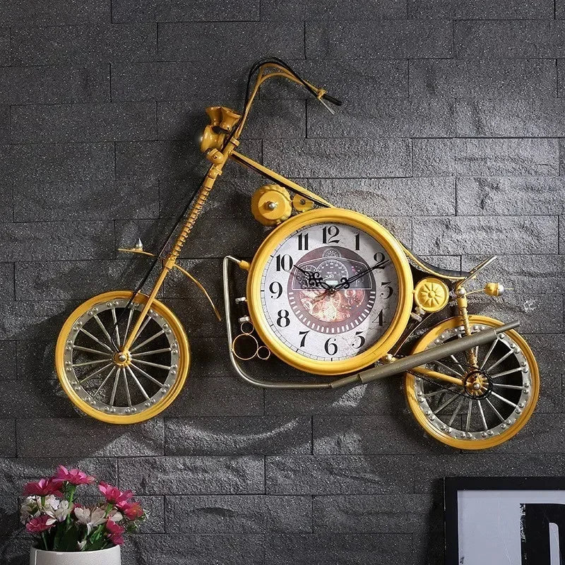 Horloge Mural Moto Vintage Sculpture Métal Bronze Homme