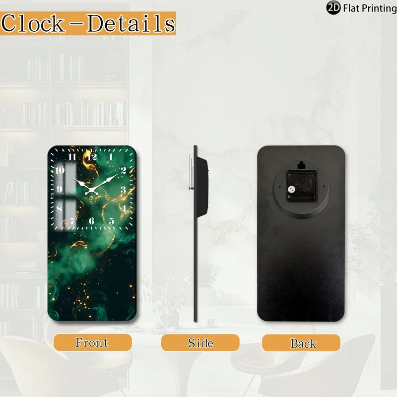 Horloge Mural Bois Abstrait Fumée Dorée Silencieuse Rectangle