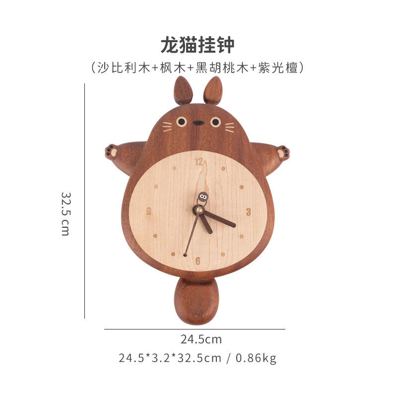 Horloge Mural Totoro Bois Massif Pendule Mignonne Déco