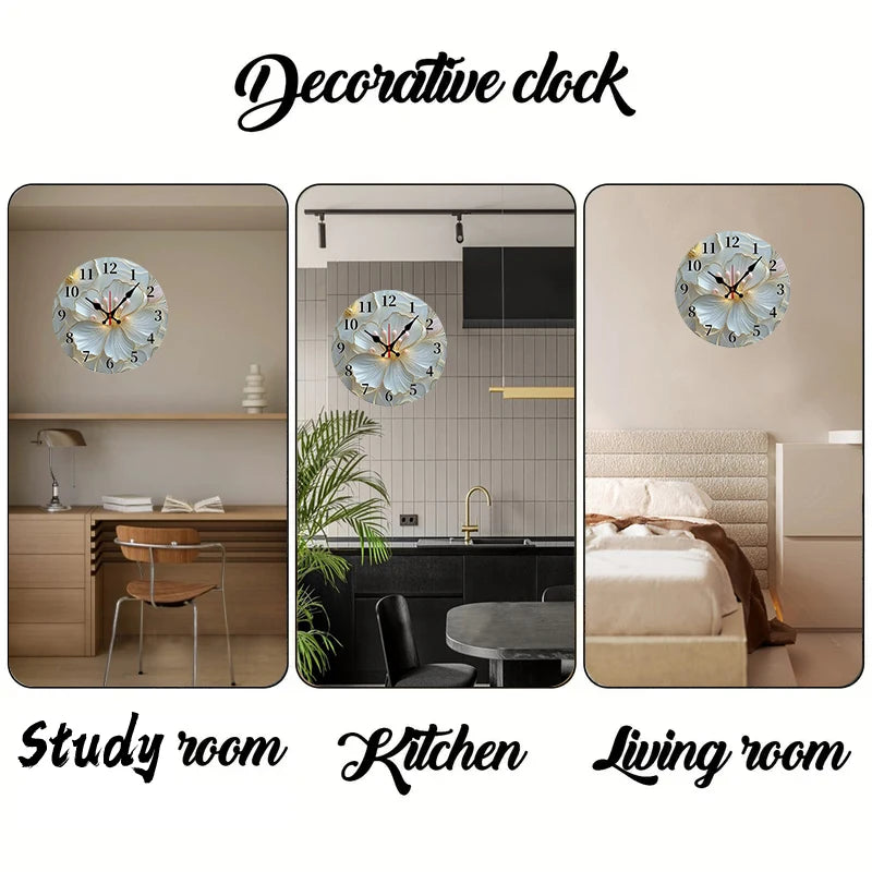 Horloge Mural Ronde Florale Rose Or Bois Silencieuse