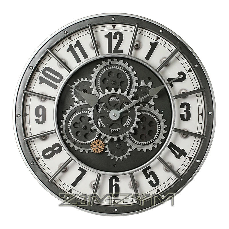 Horloge Mural Rétro Industrielle Engrenages Silencieuse Décorative