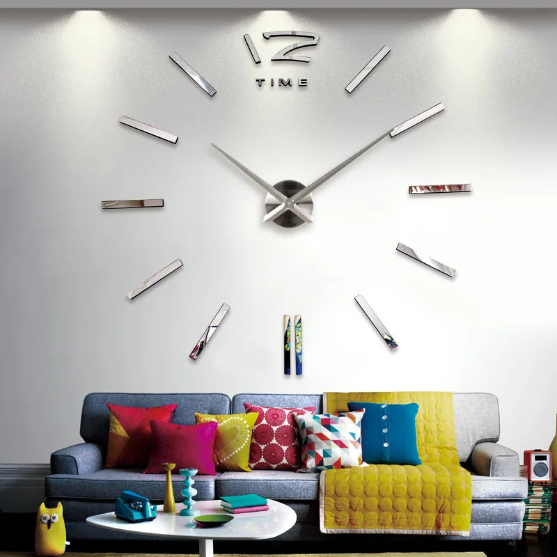 Horloge Mural Grande 3D DIY Miroir Moderne