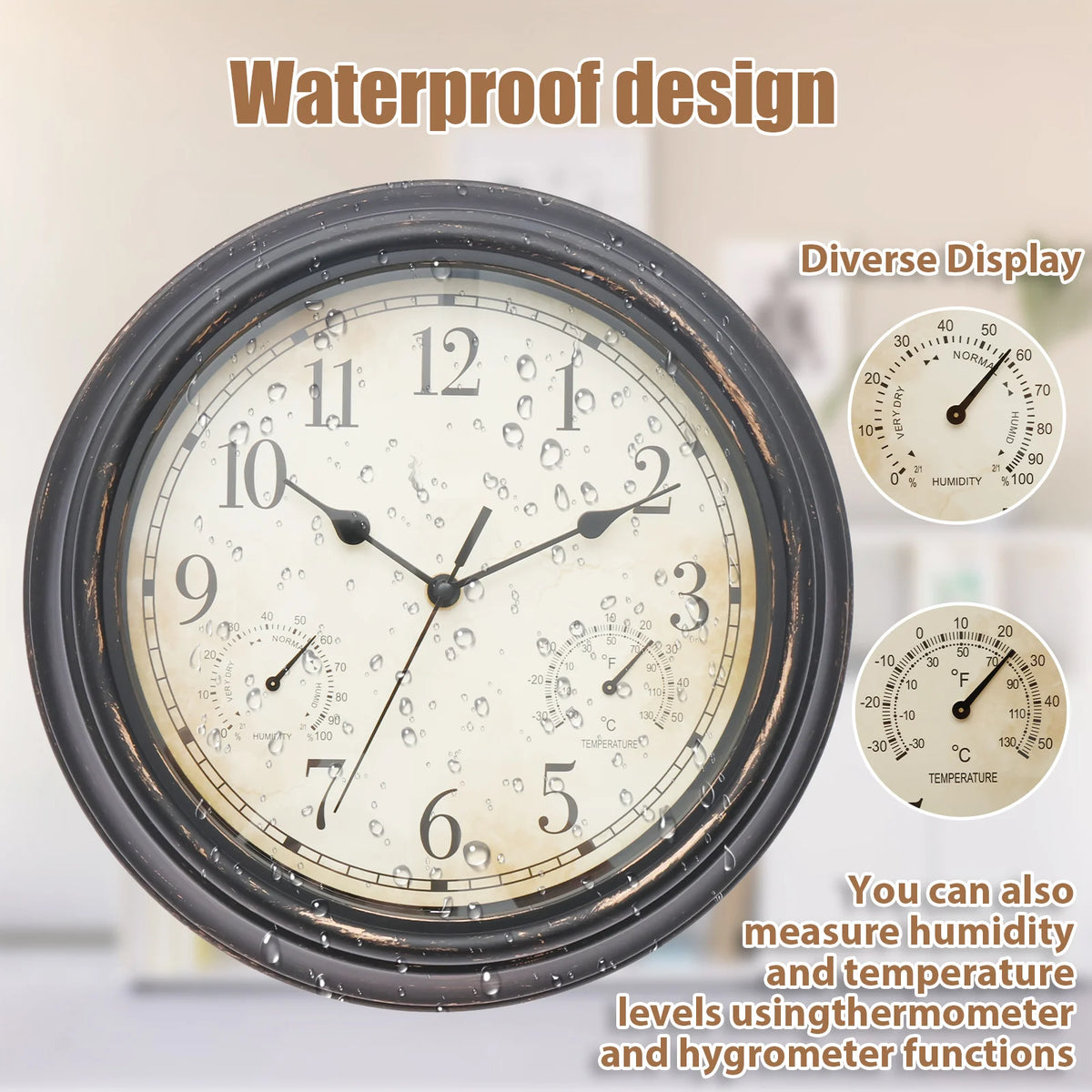 Horloge Murale Vintage Jardin Étanche Silencieuse Quartz