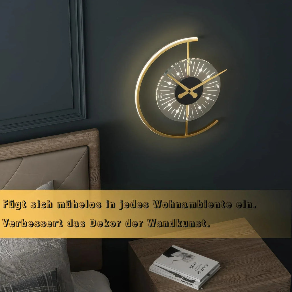Horloge Mural Pendule LED Moderne Dorée Dimmable