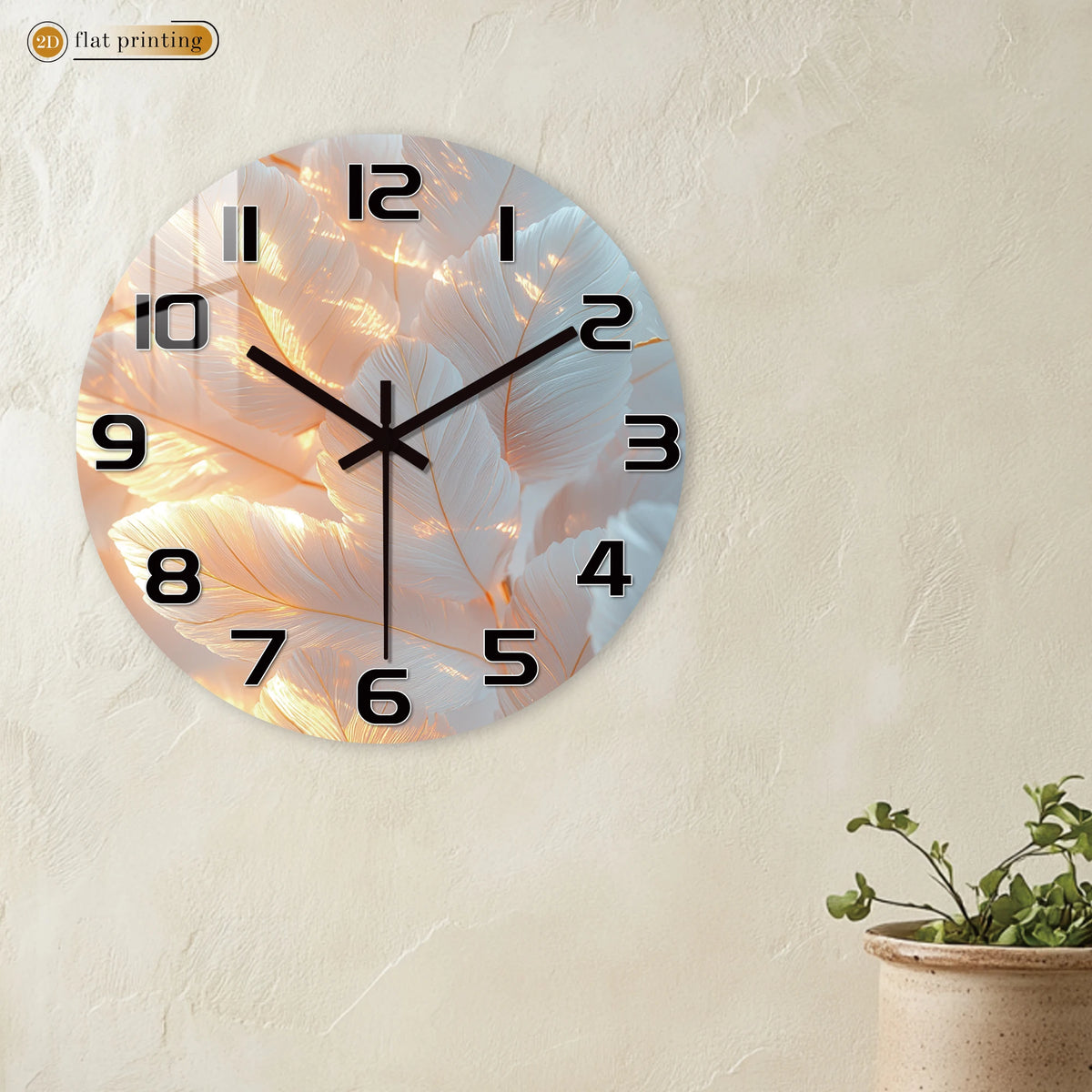 Horloge Mural Plumes Blanches Délicates Design Flou Sérène