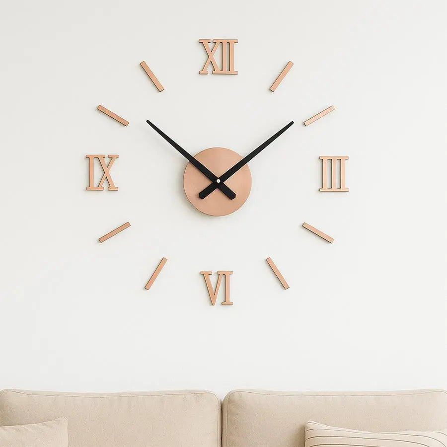Horloge Mural 3D Chiffres Romains Miroir Moderne Salon