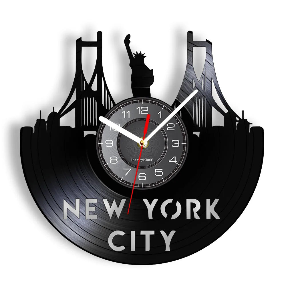 Horloge Murale Vinyle New York Pont Brooklyn Vintage