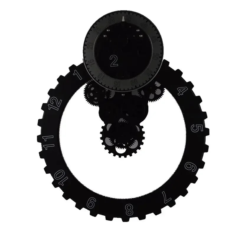 Horloge Mural Engrenages Métal Noir Silencieuse Industrielle Moderne.
