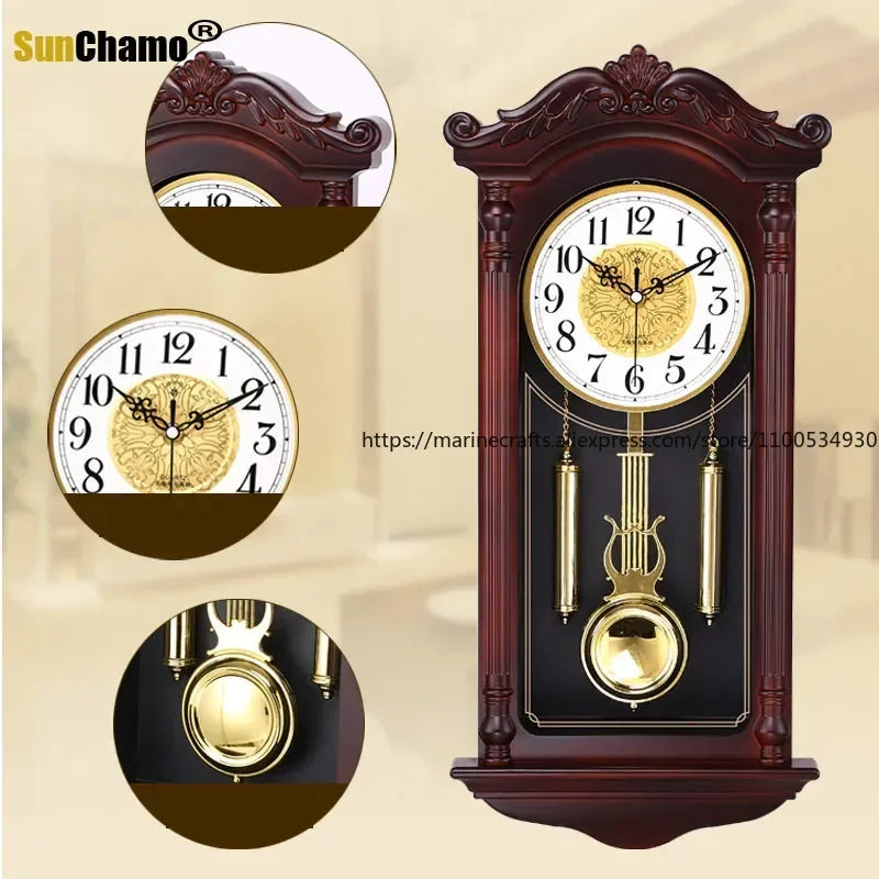 Vintage Clocks Wall Clocks Living Room Luxury Wood Retro Silent Swing Wall Watches Relol Para Casa Wall Clock Home Decoration