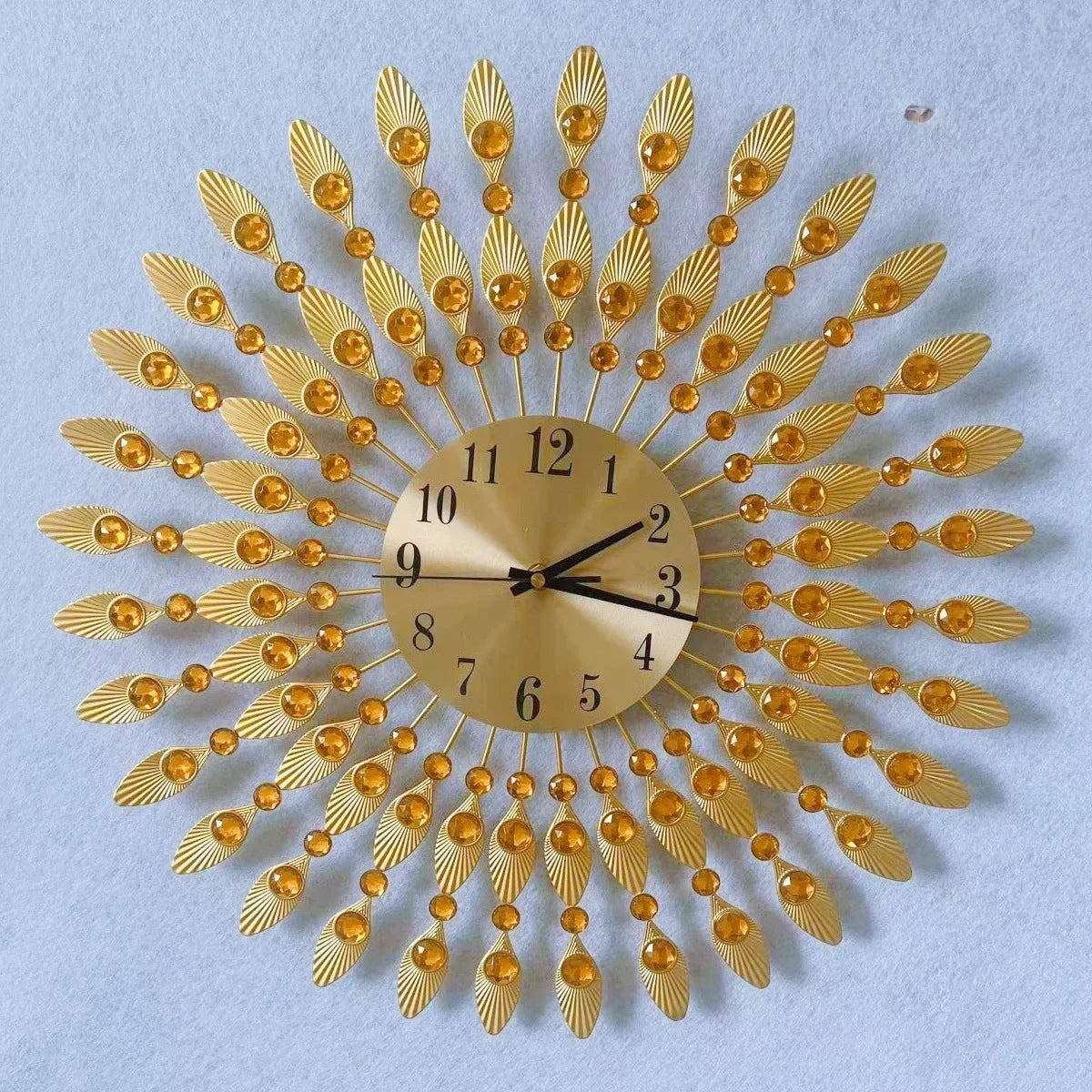 Horloge Murale Ronde Dorée Métal Silencieuse Déco Salon.