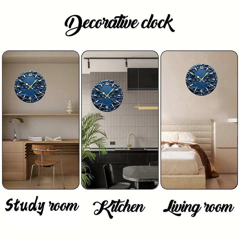 Horloge Mural Bois Ronde Silencieuse Phases Lune Bleue