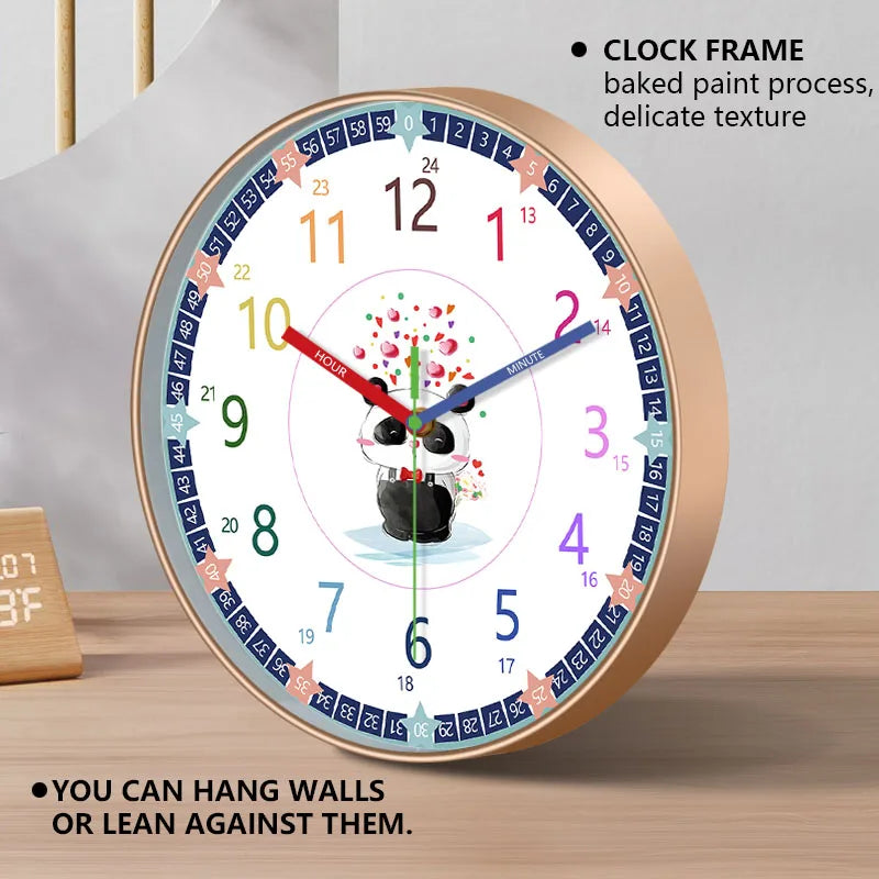Horloge Mural Panda Enfant Chiffres Colorés Pédagogique Silencieuse