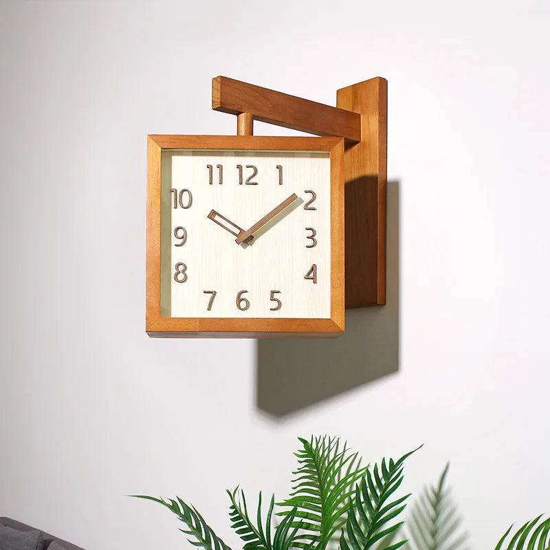 Horloge Mural Double Face D'Angle Bois Silencieuse