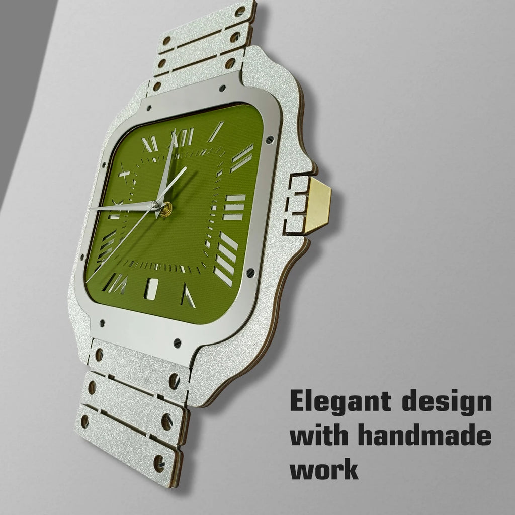 Horloge Mural Luxe Verte Fait Main Style Montre