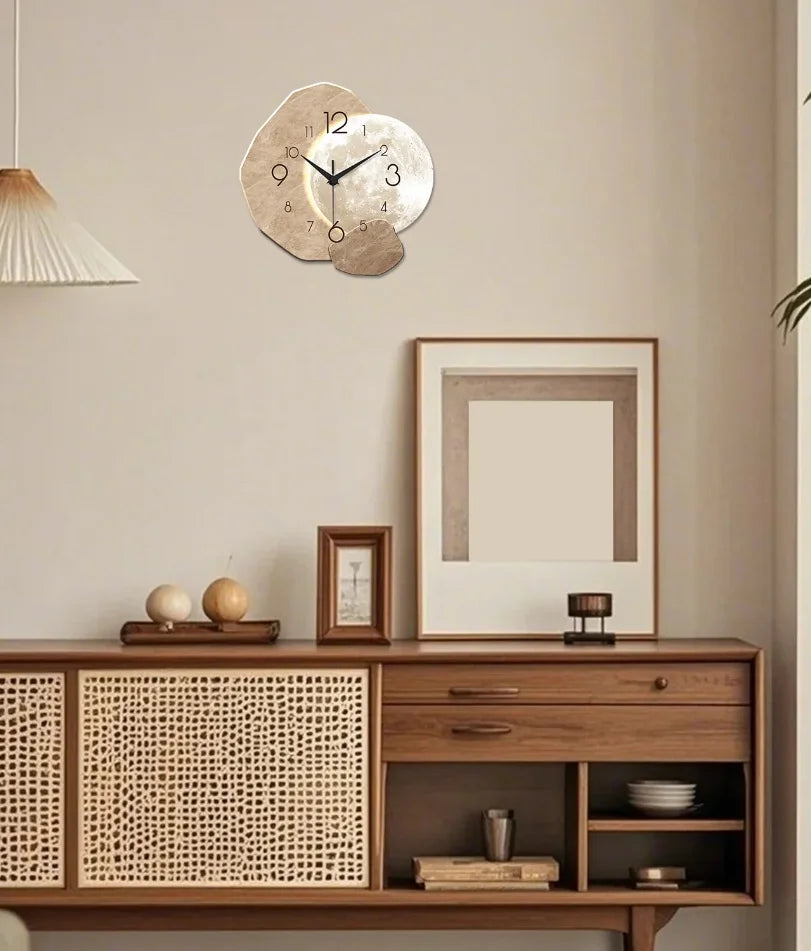 Horloge Mural Design Lune Silencieuse Bois Moderne