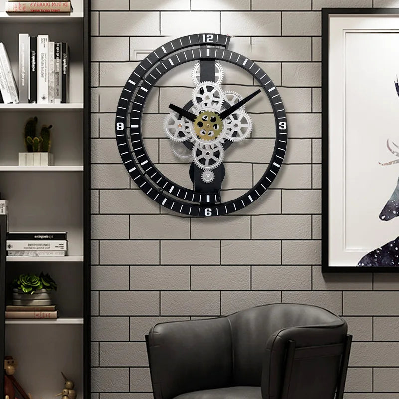 Horloge Mural Design Rétro Engrenages Métal Déco Salon
