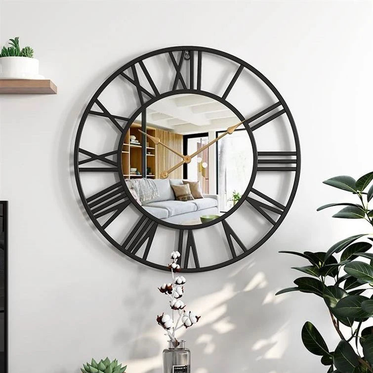 Horloge Mural Grande Moderne Luxe Dorée Miroir Déco