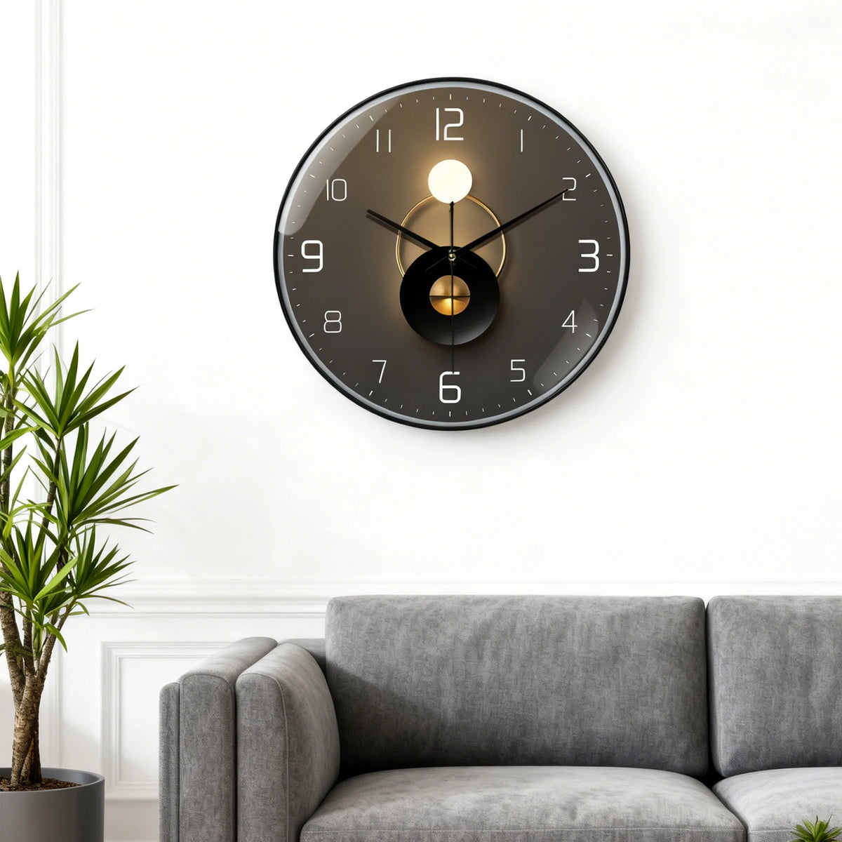 Horloge Mural Ronde Lumineuse Moderne Silencieuse Design