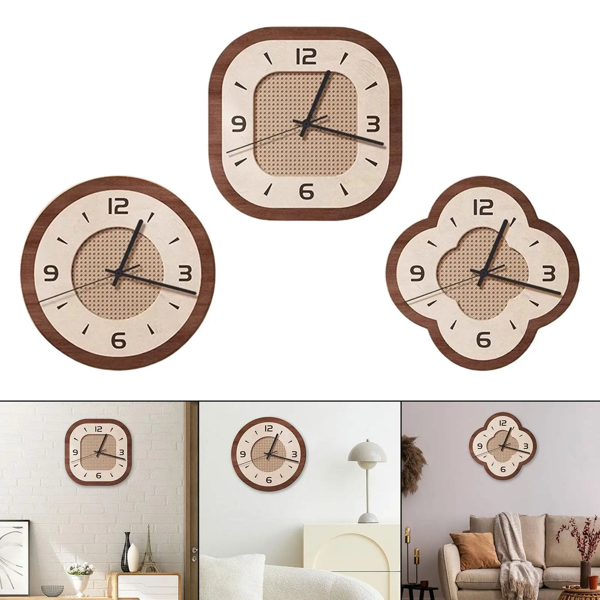 Horloge Mural Cadre Bois Silencieuse Décoration Maison