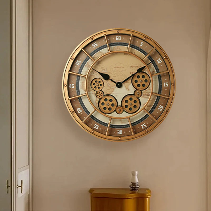 Horloge Mural Industrielle Steampunk Engrenages Mobiles Chiffres Romains