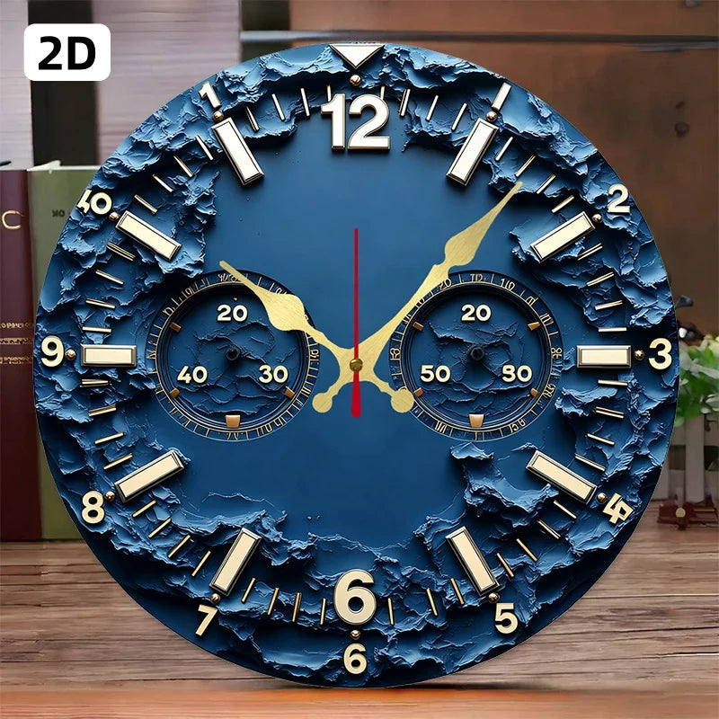 Horloge Mural Bois Ronde Silencieuse Phases Lune Bleue