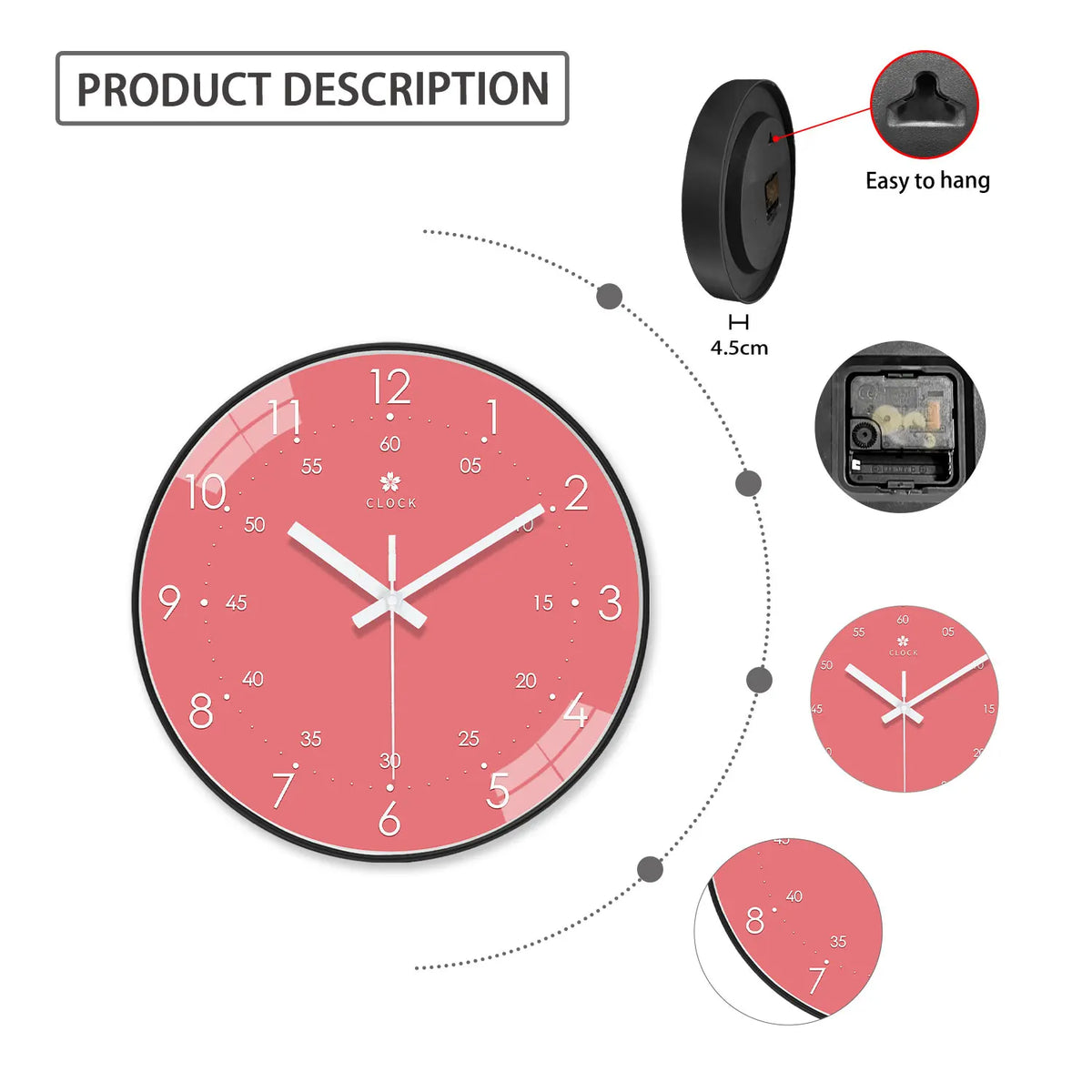 Horloge Murale Rose Mignonne Silencieuse Chambre Cadeau