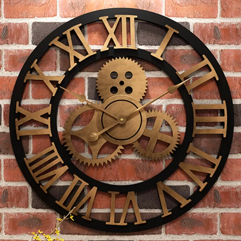 Horloge Mural Engrenages Bois 3D Grande Silencieuse