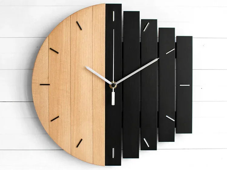 Horloge Mural Bois Industrielle Abstraite Grande Quartz