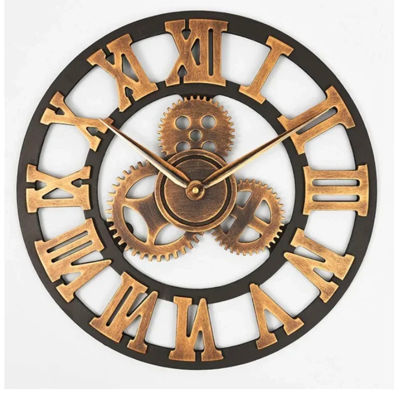 Horloge Mural Engrenages Bois 3D Grande Silencieuse