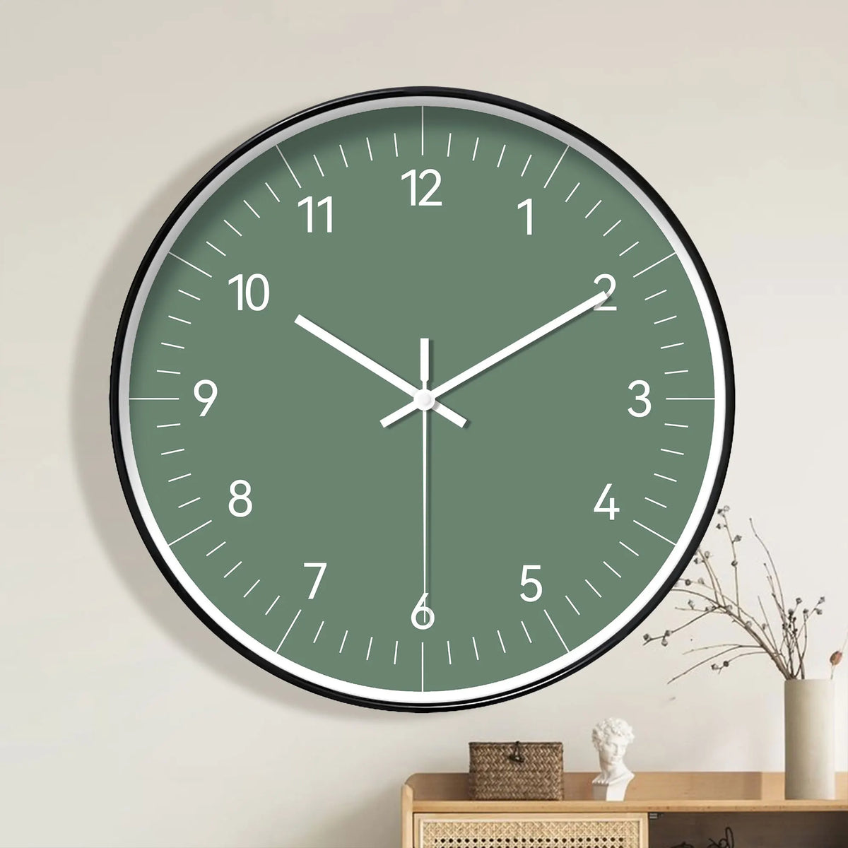 Horloge Mural Verte Ronde Minimaliste Design Moderne