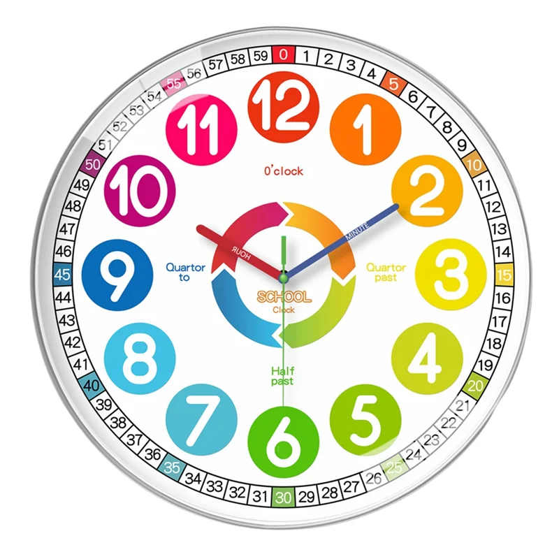 Horloge Mural Enfant Silencieuse Colorée Éducative Décorative