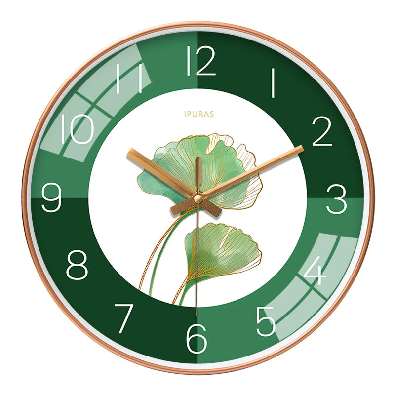 Horloge Mural Moderne Feuilles Vertes Silencieuse Salon Chambre