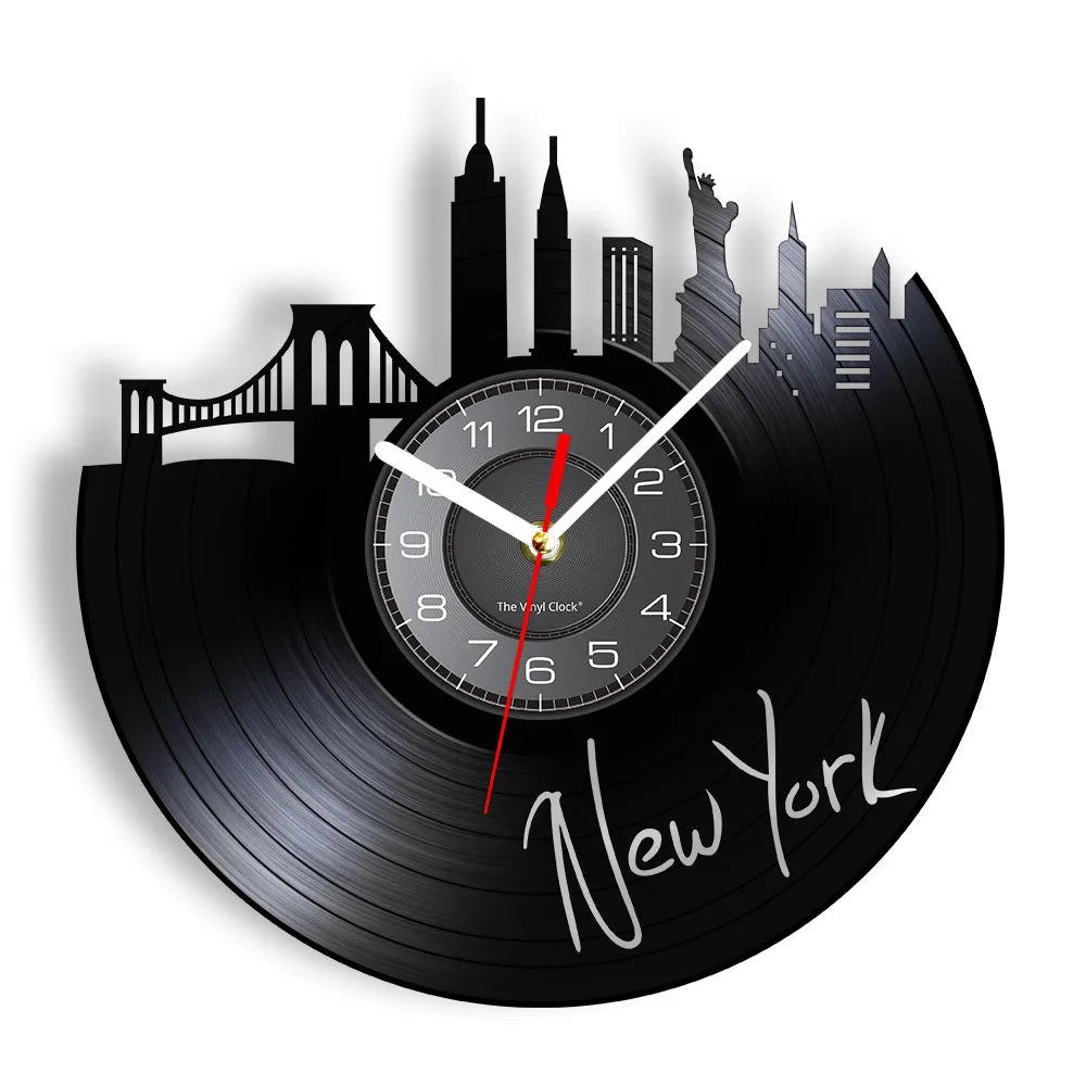 Horloge Murale Vinyle Vintage Pont Brooklyn New York