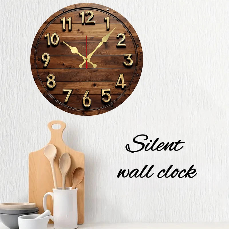 Horloge Mural Ronde Silencieuse en Bois Design