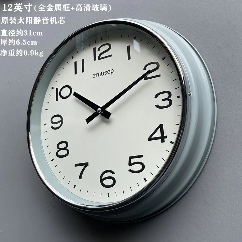 Horloge Mural Vintage Vert Olive Métal Silencieuse Déco