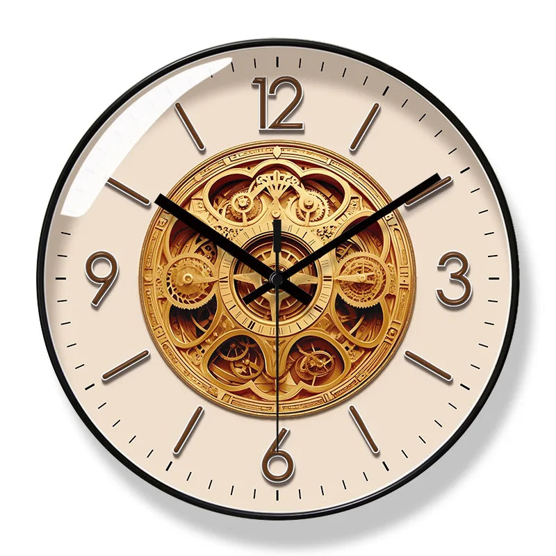 Horloge Mural Design Engrenages Dorés Silencieuse Quartz