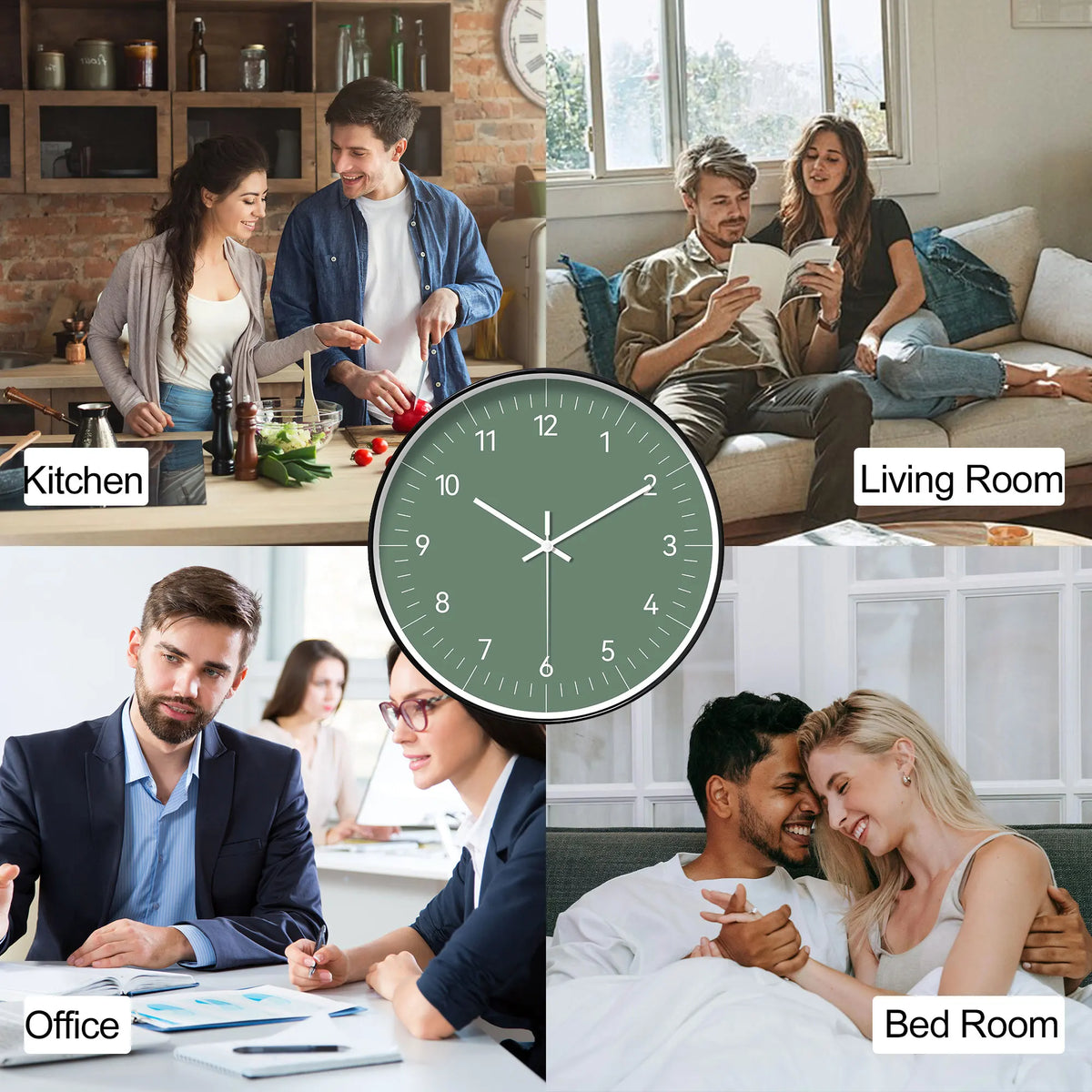 Horloge Mural Verte Ronde Minimaliste Design Moderne