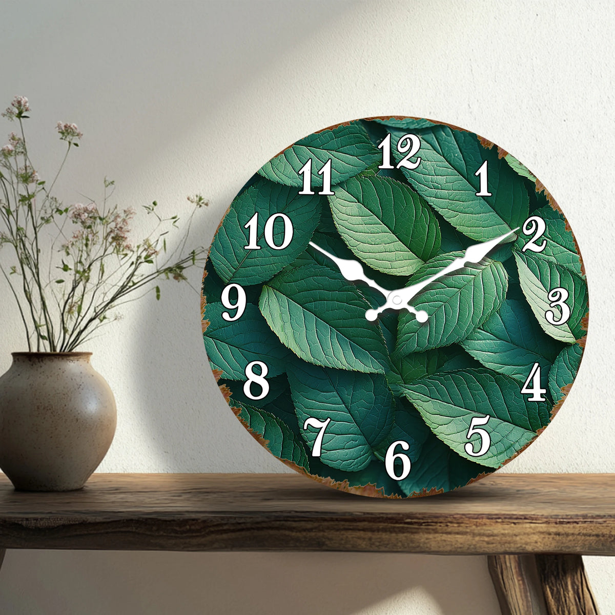 Horloge Mural Botanique Feuillage Vert Luxuriant Amoureux Plantes