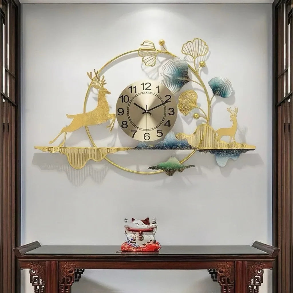 Horloge Murale Déco Luxe Salon Fer Forgé Doré