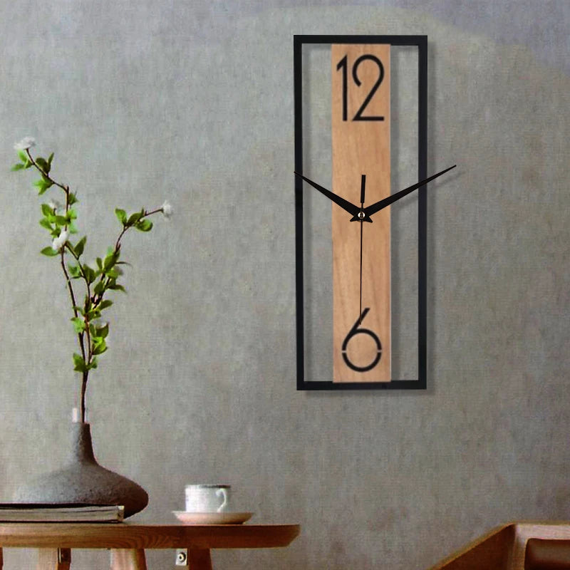 Horloge Mural Rectangulaire Silencieuse Effet Bois Décoration Maison Bureau