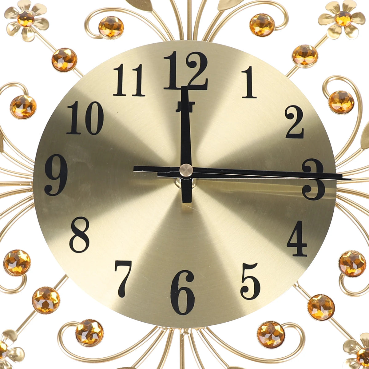 Horloge Mural Or Métal Strass Fleur Déco Salon