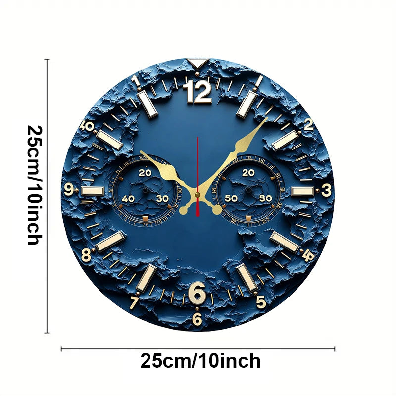 Horloge Mural Bois Ronde Silencieuse Phases Lune Bleue