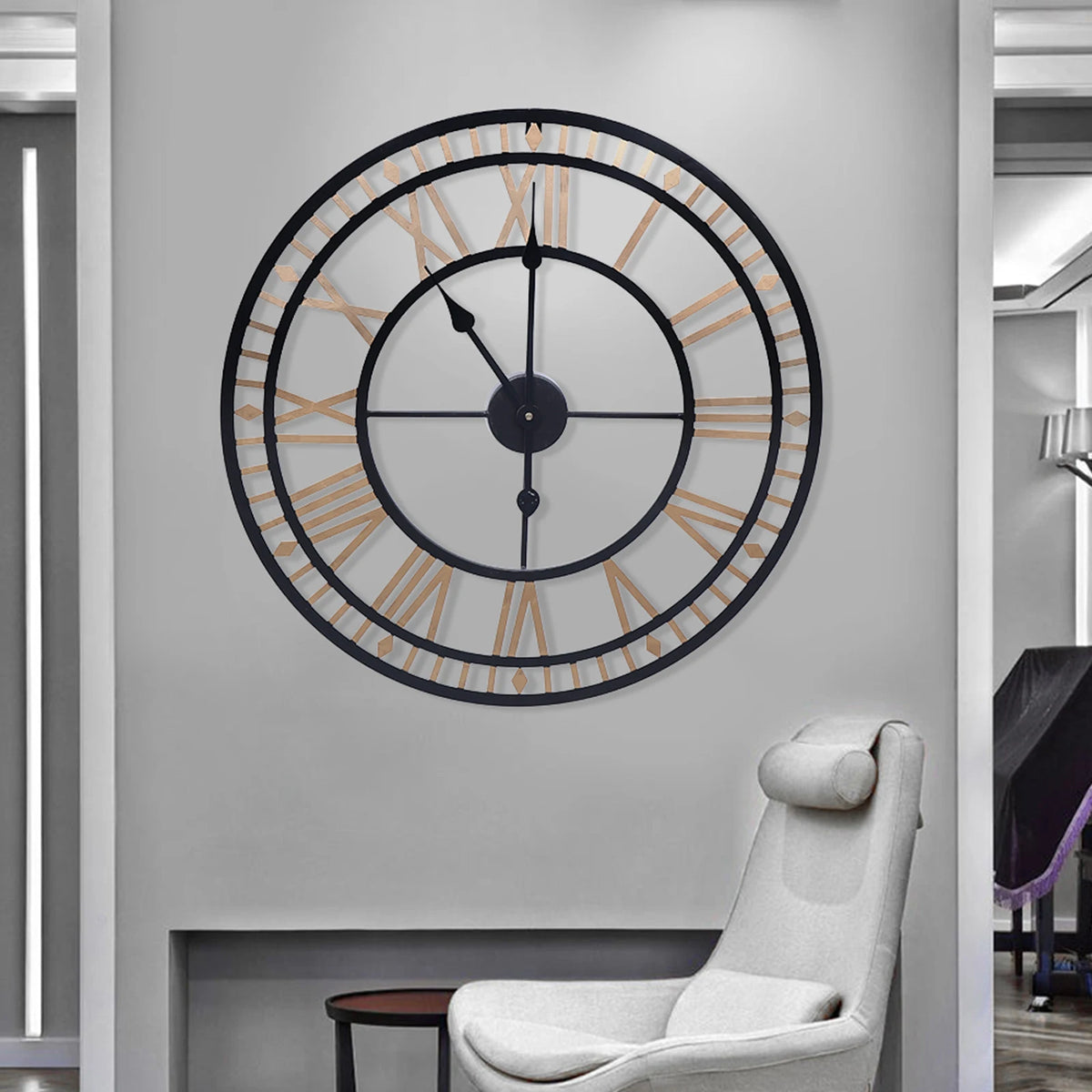 Horloge Mural Ronde Or Métal Moderne Salon Chambre